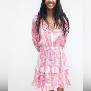 Zara Pink and Cream Long Sleeve Dress